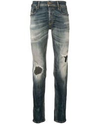 dunkeltürkise Jeans mit Destroyed-Effekten von Diesel