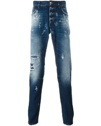 dunkeltürkise Jeans mit Destroyed-Effekten von Dolce & Gabbana