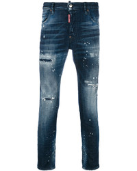 dunkeltürkise Jeans mit Destroyed-Effekten von DSQUARED2