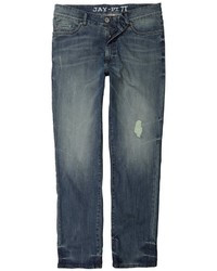 dunkeltürkise Jeans mit Destroyed-Effekten von JP1880