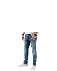 dunkeltürkise Jeans mit Destroyed-Effekten von Miracle of Denim