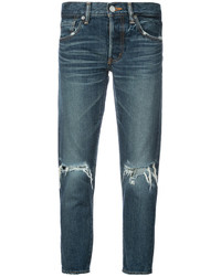 dunkeltürkise Jeans mit Destroyed-Effekten von Moussy