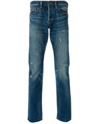 dunkeltürkise Jeans mit Destroyed-Effekten von Simon Miller
