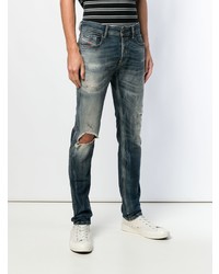 dunkeltürkise Jeans mit Destroyed-Effekten von Diesel