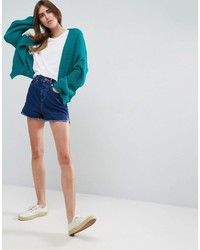 dunkeltürkise klobige flauschige Strickjacke von Asos