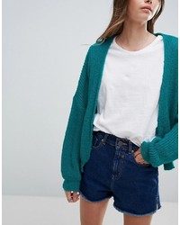 dunkeltürkise klobige flauschige Strickjacke von Asos