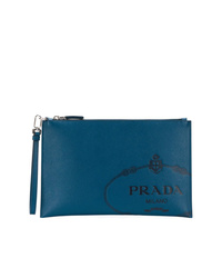 dunkeltürkise Leder Clutch Handtasche von Prada
