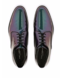 dunkeltürkise Leder Derby Schuhe von Dolce & Gabbana