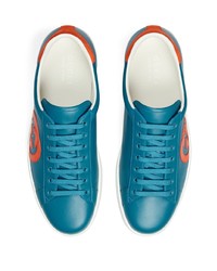 dunkeltürkise Leder niedrige Sneakers von Gucci