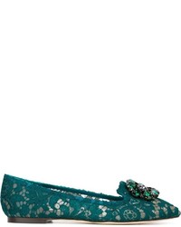 dunkeltürkise Leder Slipper von Dolce & Gabbana