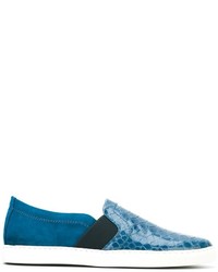 dunkeltürkise Slip-On Sneakers aus Leder von Lanvin