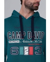 dunkeltürkiser bedruckter Pullover mit einem Kapuze von Camp David