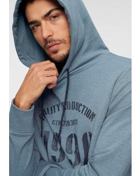 dunkeltürkiser bedruckter Pullover mit einem Kapuze von Jack & Jones