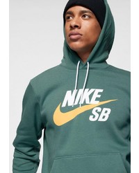 dunkeltürkiser bedruckter Pullover mit einem Kapuze von Nike SB