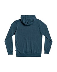 dunkeltürkiser bedruckter Pullover mit einem Kapuze von Quiksilver