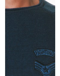 dunkeltürkiser bedruckter Pullover mit einem Rundhalsausschnitt von CE&CE