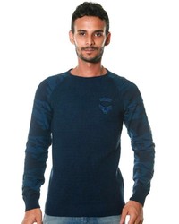 dunkeltürkiser bedruckter Pullover mit einem Rundhalsausschnitt von CE&CE