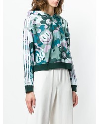 dunkeltürkiser bedruckter Pullover mit einer Kapuze von adidas
