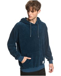 dunkeltürkiser Fleece-Pullover mit einem Kapuze von Quiksilver