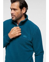 dunkeltürkiser Fleece-Pullover mit einem Reißverschluss am Kragen von mans world