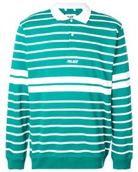 dunkeltürkiser horizontal gestreifter Polo Pullover