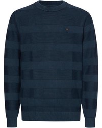 dunkeltürkiser horizontal gestreifter Pullover mit einem Rundhalsausschnitt von Calvin Klein
