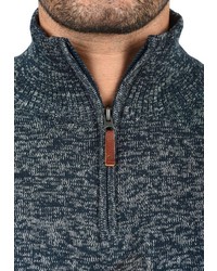 dunkeltürkiser Pullover mit einem Reißverschluss am Kragen von BLEND