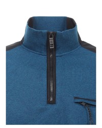dunkeltürkiser Pullover mit einem Reißverschluss am Kragen von Casamoda