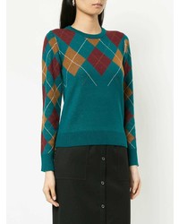 dunkeltürkiser Pullover mit einem Rundhalsausschnitt mit Argyle-Muster von GUILD PRIME