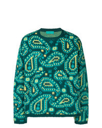 dunkeltürkiser Pullover mit einem Rundhalsausschnitt mit Paisley-Muster