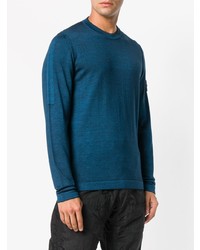 dunkeltürkiser Pullover mit einem Rundhalsausschnitt von Stone Island