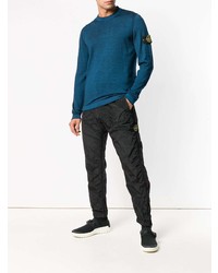 dunkeltürkiser Pullover mit einem Rundhalsausschnitt von Stone Island