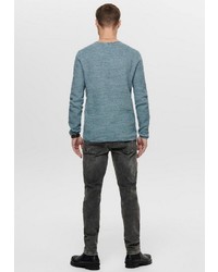 dunkeltürkiser Pullover mit einem Rundhalsausschnitt von ONLY & SONS