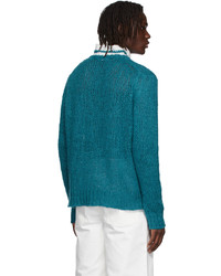 dunkeltürkiser Pullover mit einem V-Ausschnitt von Jil Sander