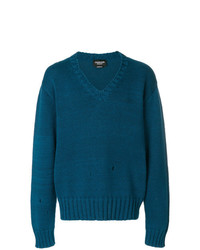 dunkeltürkiser Pullover mit einem V-Ausschnitt von Calvin Klein 205W39nyc