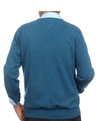 dunkeltürkiser Pullover mit einem V-Ausschnitt von Casamoda