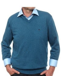 dunkeltürkiser Pullover mit einem V-Ausschnitt von Casamoda