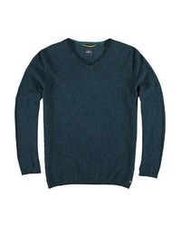 dunkeltürkiser Pullover mit einem V-Ausschnitt von ENGBERS