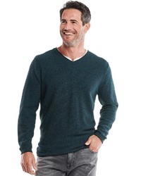 dunkeltürkiser Pullover mit einem V-Ausschnitt von ENGBERS