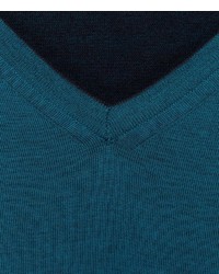 dunkeltürkiser Pullover mit einem V-Ausschnitt von Falke