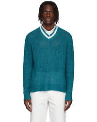 dunkeltürkiser Pullover mit einem V-Ausschnitt von Jil Sander