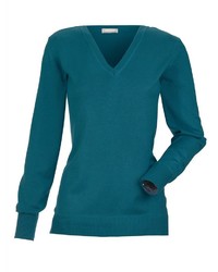 dunkeltürkiser Pullover mit einem V-Ausschnitt von MONA
