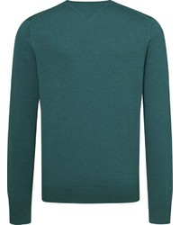 dunkeltürkiser Pullover mit einem V-Ausschnitt von Tommy Hilfiger