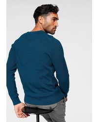 dunkeltürkiser Pullover mit einem V-Ausschnitt von Tommy Hilfiger