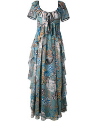 dunkeltürkises bedrucktes Kleid von Temperley London