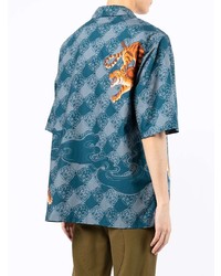 dunkeltürkises bedrucktes Kurzarmhemd von Kenzo