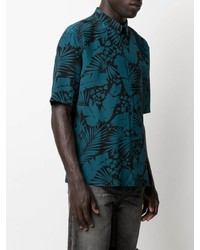 dunkeltürkises bedrucktes Kurzarmhemd von Saint Laurent