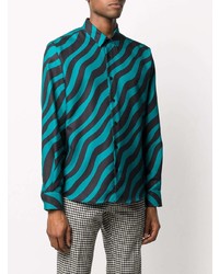 dunkeltürkises bedrucktes Langarmhemd von Ami Paris