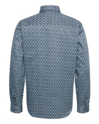 dunkeltürkises bedrucktes Langarmhemd von Matinique