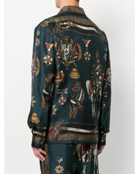 dunkeltürkises bedrucktes Langarmhemd von Dolce & Gabbana